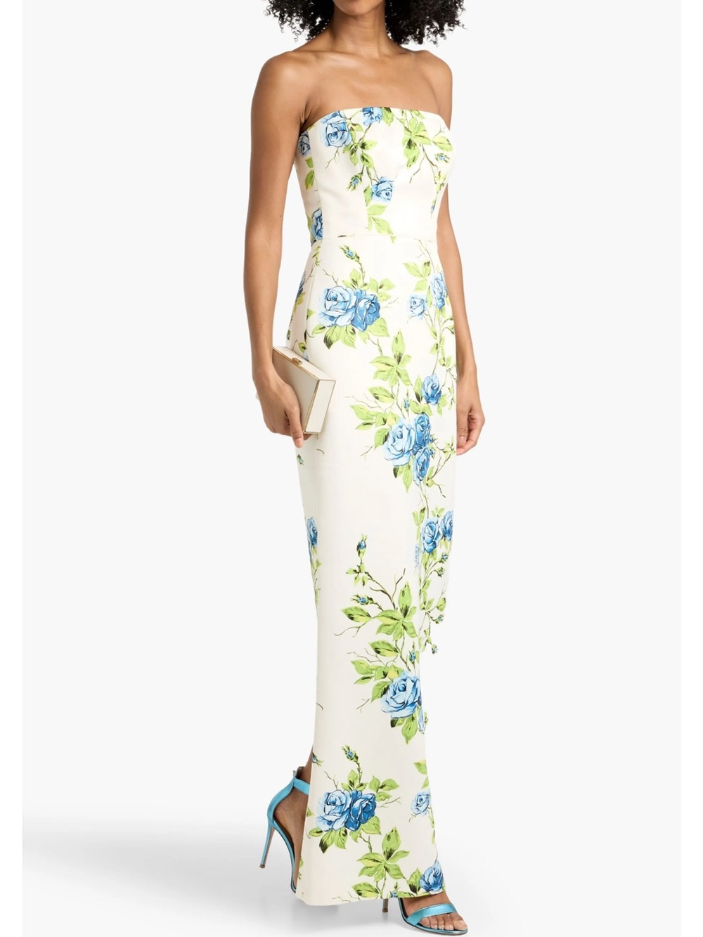 Emilia Wickstead Strapless Floral Maxi Dress in Blue and White